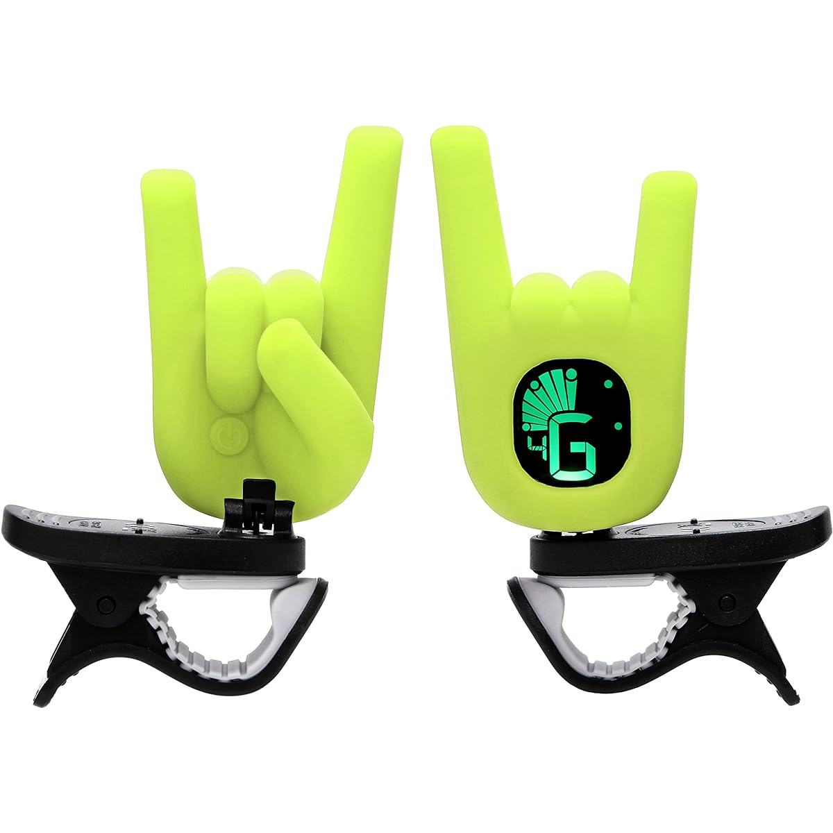 Clip-on Tuner Lock-on Devil Horn Hand Gesture Guitar Bass Ukulele Violin Chromatic Tuning Mode Neon Yellow