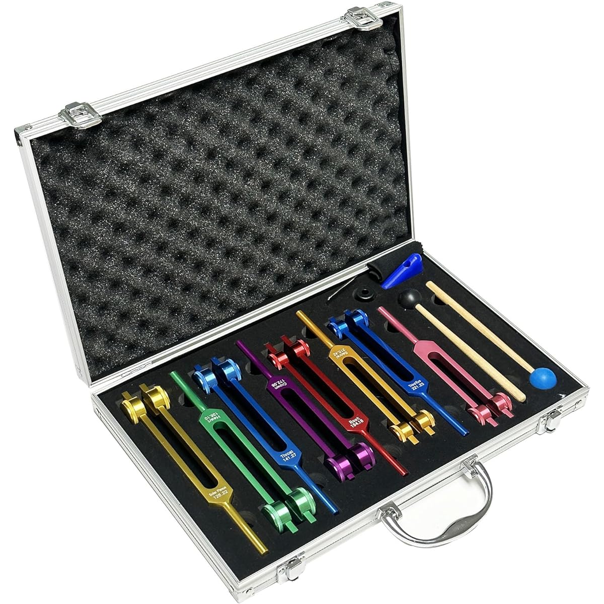 Chakra Tuning Fork Set for Healing 7 Chakras + 1 Soul Purpose Weighted Tuning Fork with Exquisite Aluminum Gift Box Multi-color (126.22 Hz 136.1 Hz 141.27 Hz 172.06 Hz etc.)