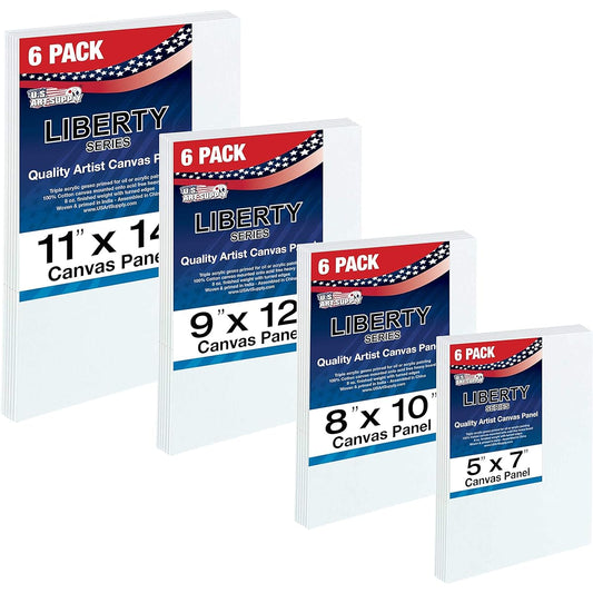 US Art Supply Multi-pack 6-Ea of 5 x 7, 8 x 10 , 9 x 12, 11 x 14 inch. Professional Quality Medium Artist Canvas Panel Assortment Pack (24 Total Panels) by US Art Supply