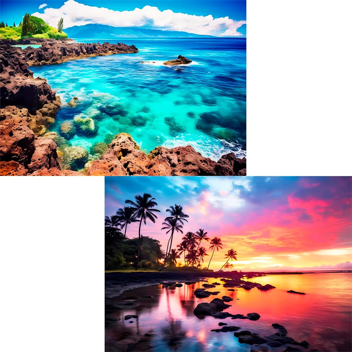 Edsjegn 2 Pack 1000 Piece Puzzle for Adults - Over 1000 Pieces 2000 Piece Puzzle for Adults Beach Coconut Tree Leaf Landscape Jigsaw Puzzle