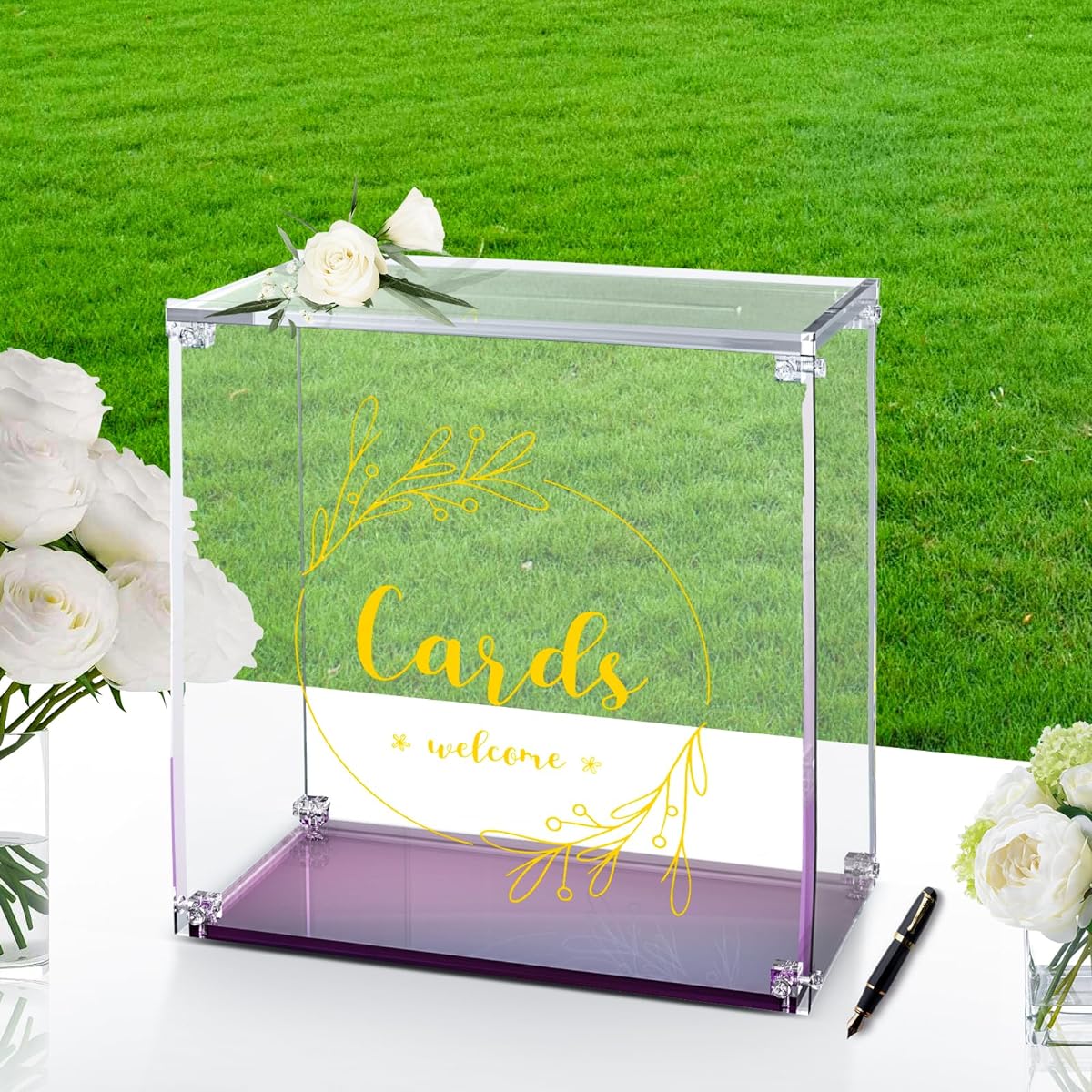 NAOCARD Wedding Card Box for Reception Clear Acrylic Box with Lid Collect Card Envelope Honey Moon Fund Money - Requires Assembly with Crystal Screws