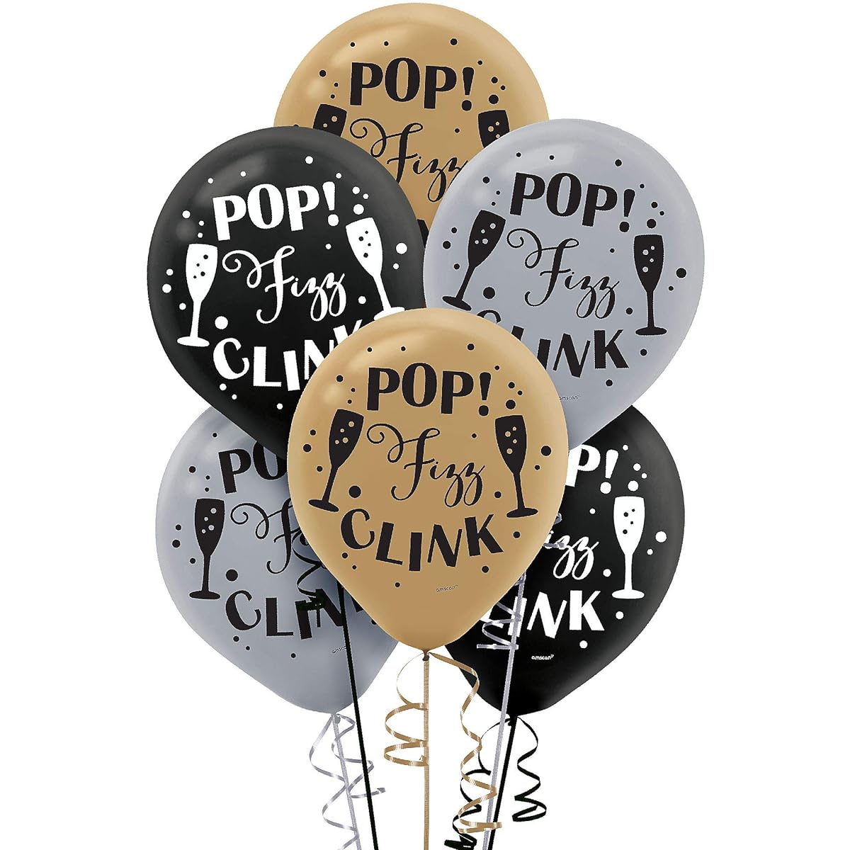 amscan Lovely Happy New Year Print Latex Balloons Black Silver Gold 12 Inch (Pack of 15) Premium Quality Festive Design Perfect for NYE Party Decorations