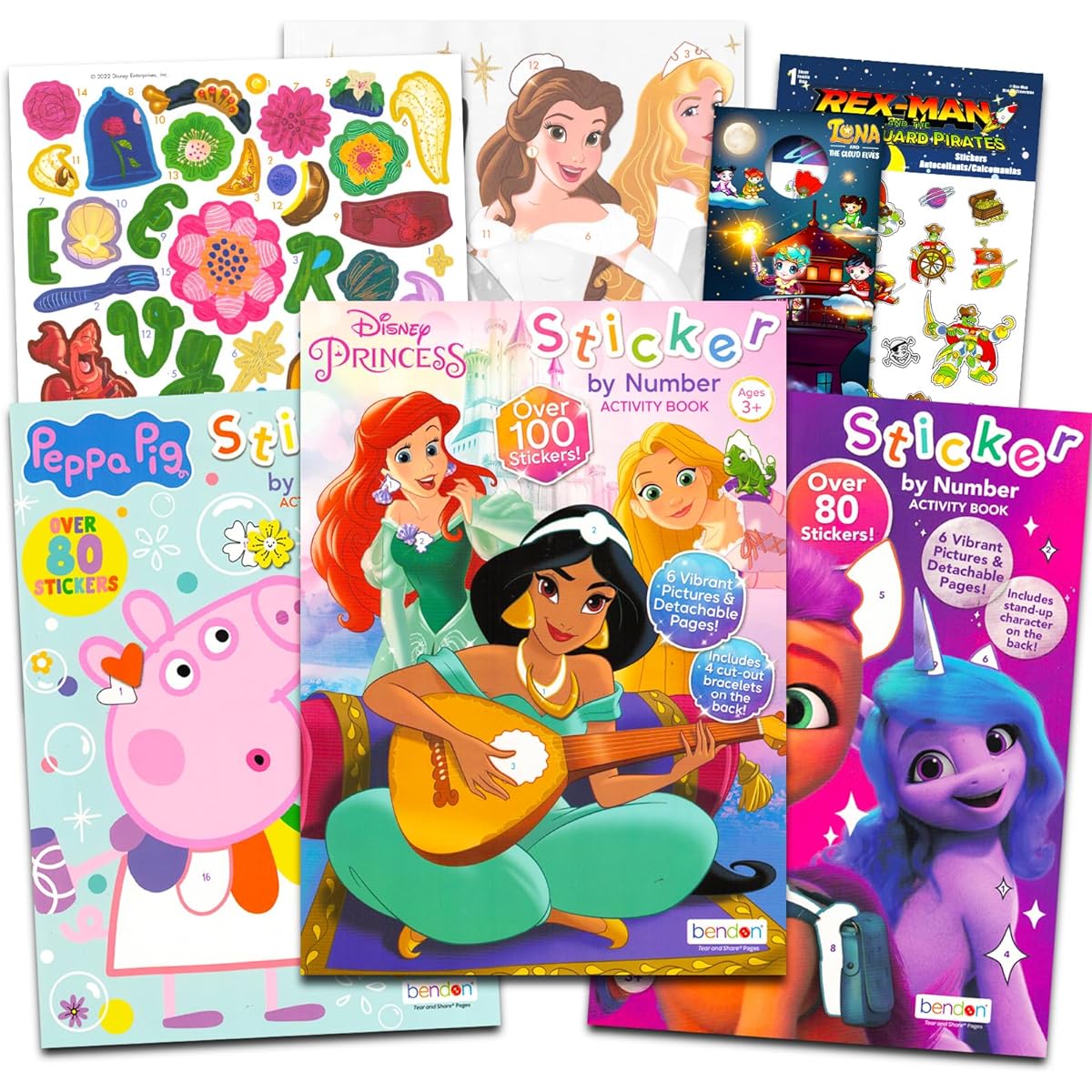 Sticker by Number Books for Girls - Set of 3 Number Book Stickers Disney Princess Peppa Pig My Little Pony Sticker Mosaic