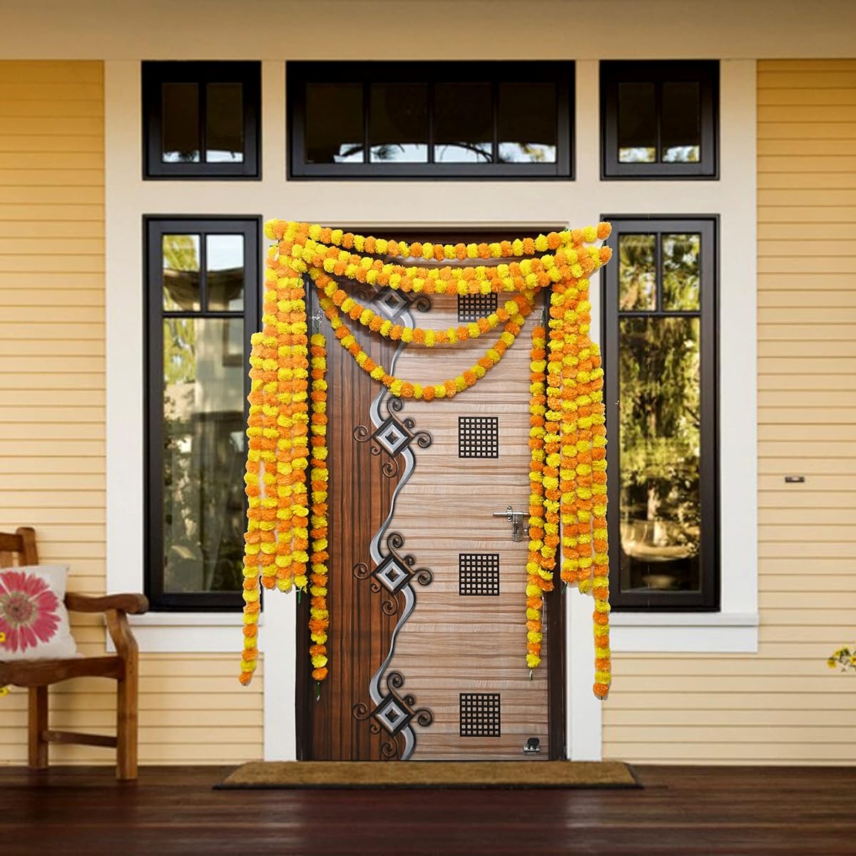 United Creation Orange & Yellow Garland Artificial Flowers Fall Floral Decorations Perfect for Wedding Decorations (5 ft)