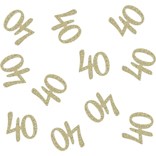 100pcs Gold Glitter Number 40 Table Confetti for 40th Birthday/Anniversary Celebration Decorations