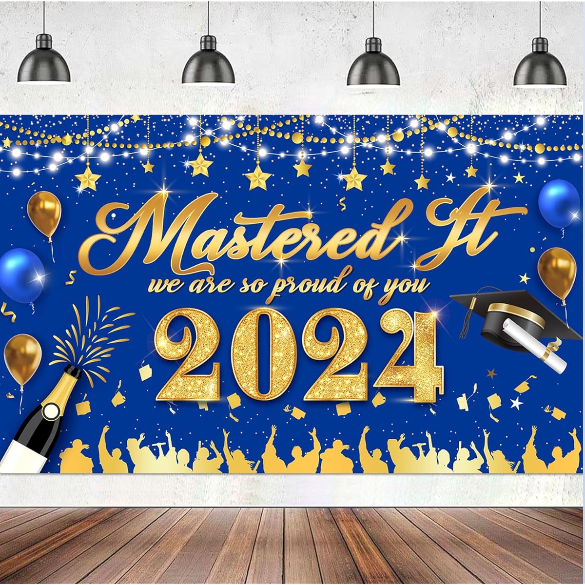 Masters graduation banner blue gold