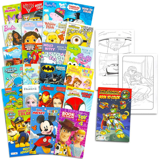 24 Pack Small Coloring Books for Kids 2-4 Years 4-8 Years - Bulk Coloring Set Classroom Prizes Rewards Kindergarten Party Favors Disney Nick and More | Mini Activity Book for Boys/Girls