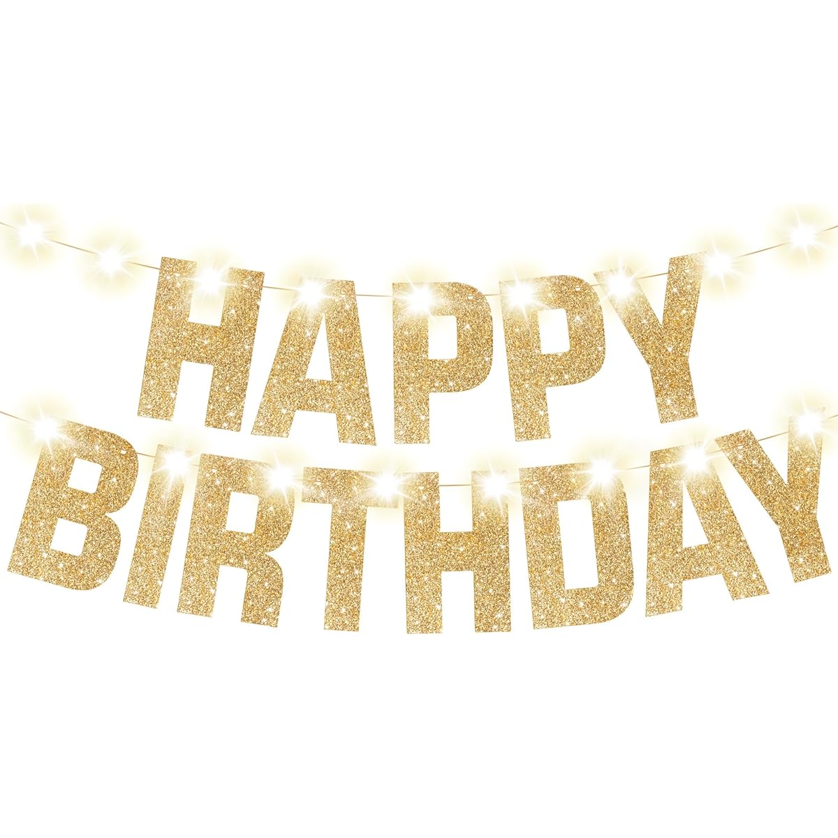 KatchOn, Light Up Happy Birthday Banner - 10ft, 8 Modes, Glitter Birthday Banner | Gold Birthday Party Banner Rustic Birthday Decorations | Happy Birthday Sign, Light Up Birthday Decorations
