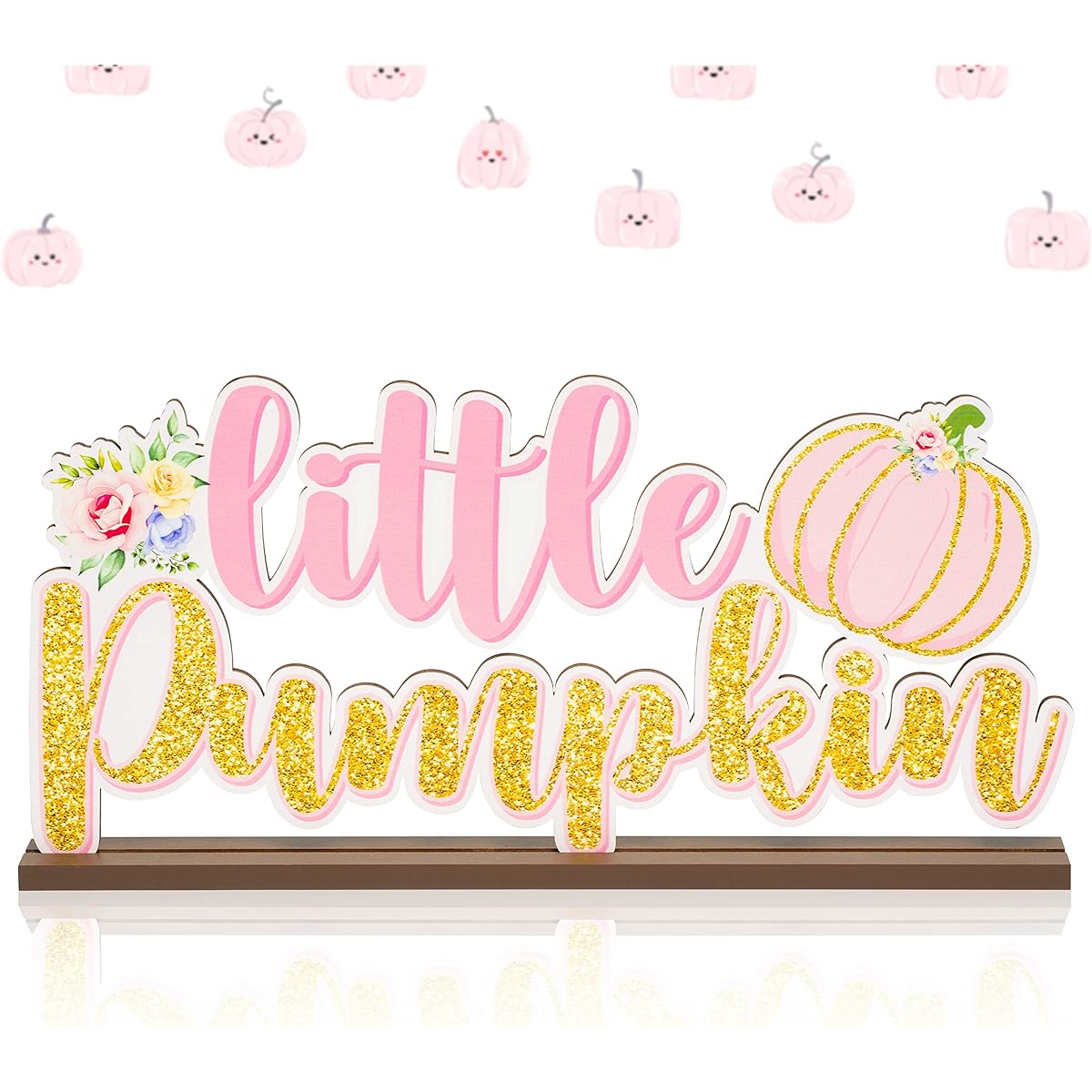 AwserTantue Pink Little Pumpkin Baby Shower Wooden Table Centerpieces Glitter Wood Letter Signs Kids Birthday Party Decorations Supplies Fall Pumpkin Theme Gender Reveal Party Ornaments Photo Props