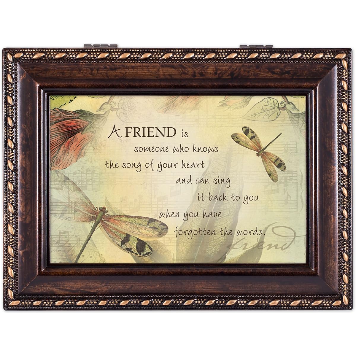 A Friend Knows Your Heart Darkwood Finish Music Jewelry Box - Plays Tune Pachelbel's Canon in D
