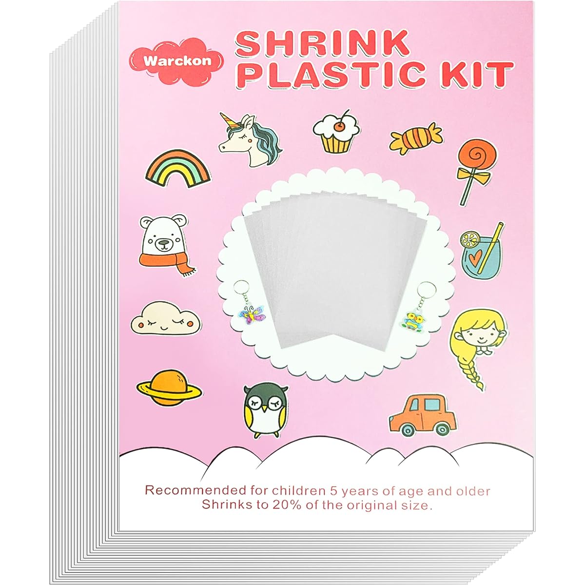 Warckon Shrink Plastic Sheets 72 Pieces Shrink Art Paper Shrink Film Sheets Frost Ruff Ready Creative Crafts for Kids Make Your Own Thinky Dink Earrings Necklaces Keychains (2.25 x 4.1 inches)