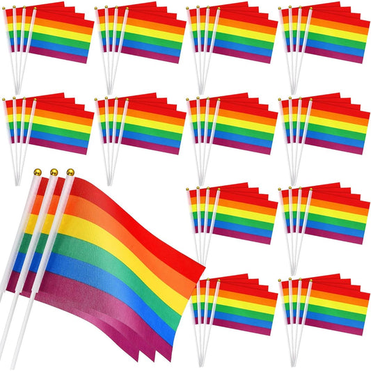 600 Pack Rainbow Pride Flags Small Mini Handheld LGBT Stick Flags Bunting Progress Flags with Sticks for Pride Month Gay Stuff Rainbow Festival Car Parade Garden Party Desk Decoration (Colorful)