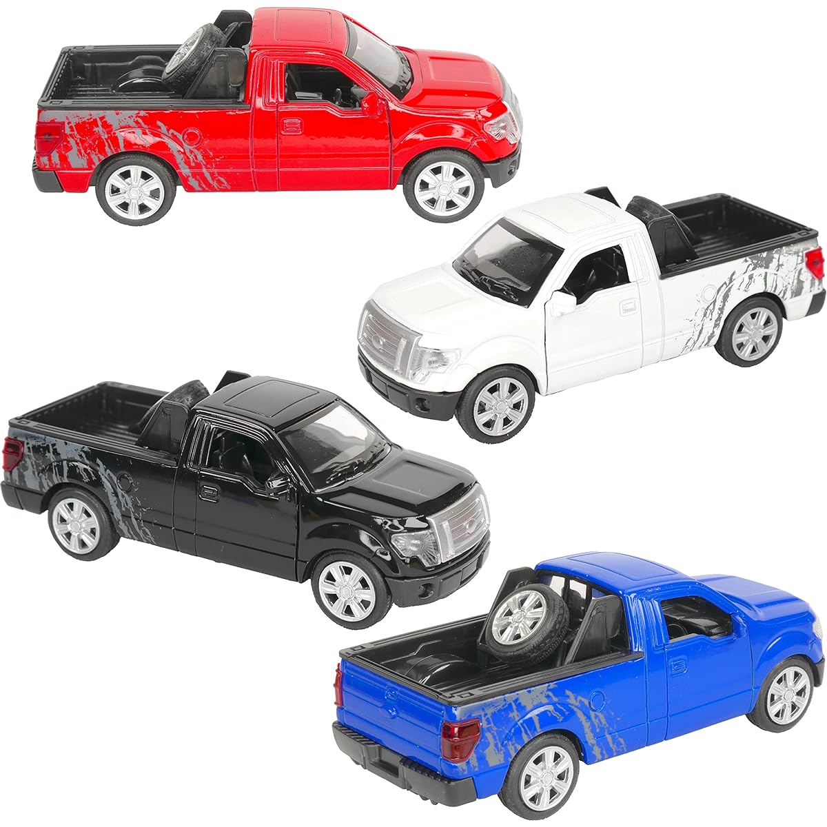 Pickup Truck 4 Pack - Red Blue White Black