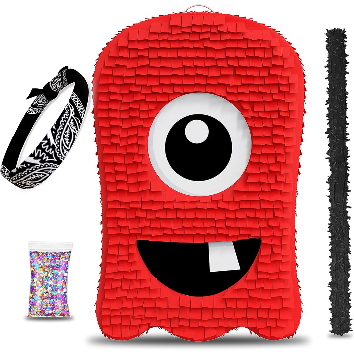 Red Monster Halloween Pinata Cute and Fun 17" Tall 3 Piece Set for Kids October Birthday Party Decorations Halloween Games Spooky Party Supplies Fits 2 Pounds of Candy