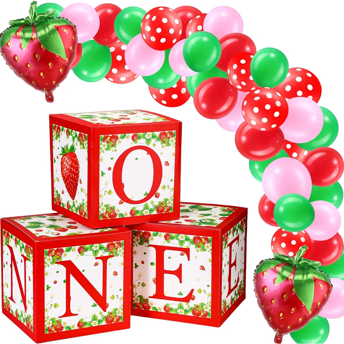 Strawberry Baby Shower Box 58pcs First Birthday Party Decorations with Balloon Set for Girls Strawberry Party Decorations Strawberry Balloons 1 Letter Box Strawberry Party Supplies