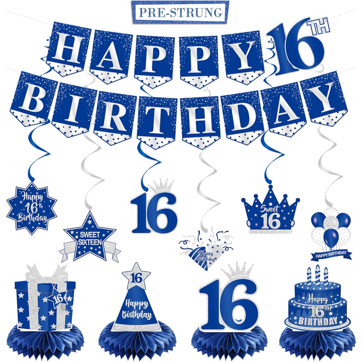 Happy 16th birthday banner blue