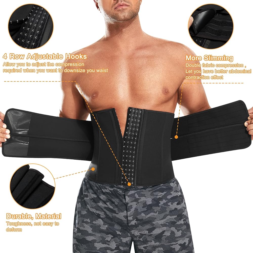 [Sawaiko] Waist Shaper Belt, Fit, Muscle Training Corset, Waist Trimmer Belt, Sweating, Breathable, Abdominal Muscle Training, Sports, Compression, Waist Corset, Back Muscle Correction, Double Pressure Type, For Work, Work, Exercise, Men's