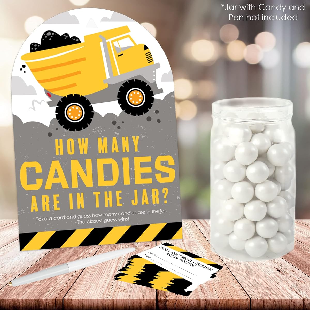 Big Dot of Happiness Dig It - Construction Party Zone - Baby Shower or Birthday Party Game - 1 Stand and 40 Cards - Candy Guessing Game