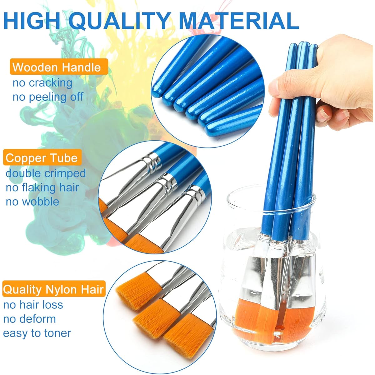 GACDR 1" Flat Paint Brushes for Acrylic Paints, 32pcs Large Acrylic Paint Brushes Bulk for Acrylic, Watercolor, Oil Painting, Crafts, Face Body Art