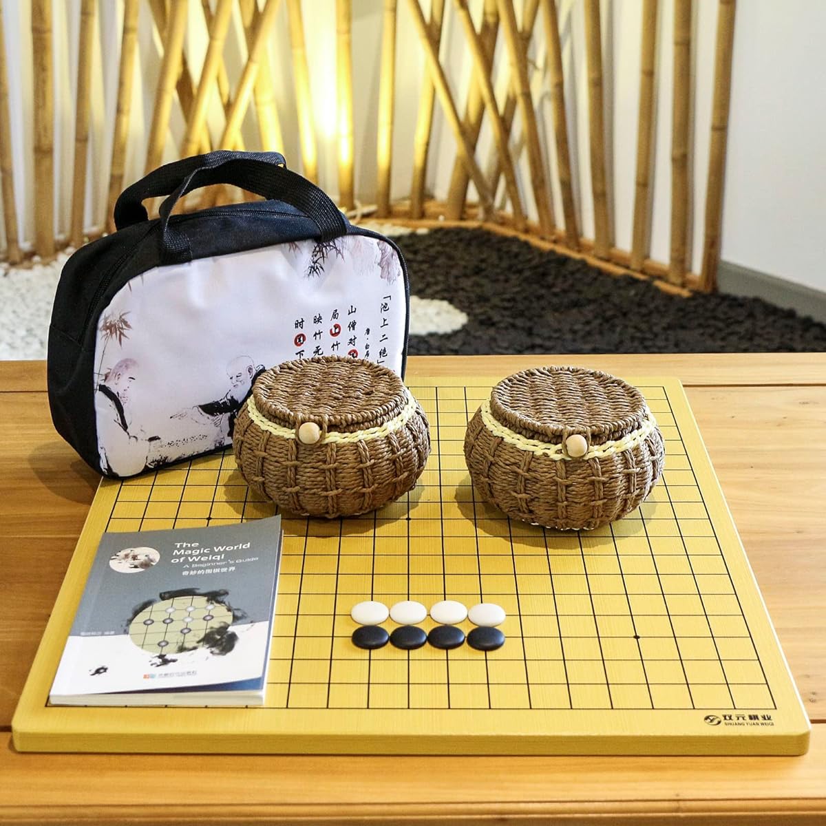 SongYun Go Set Reversible 19x19/13x13 Go Game Set Wooden Board 361 Pieces Single Convex Ceramic Stone Weaving Process Bowl Bundle Bag Weqi Games