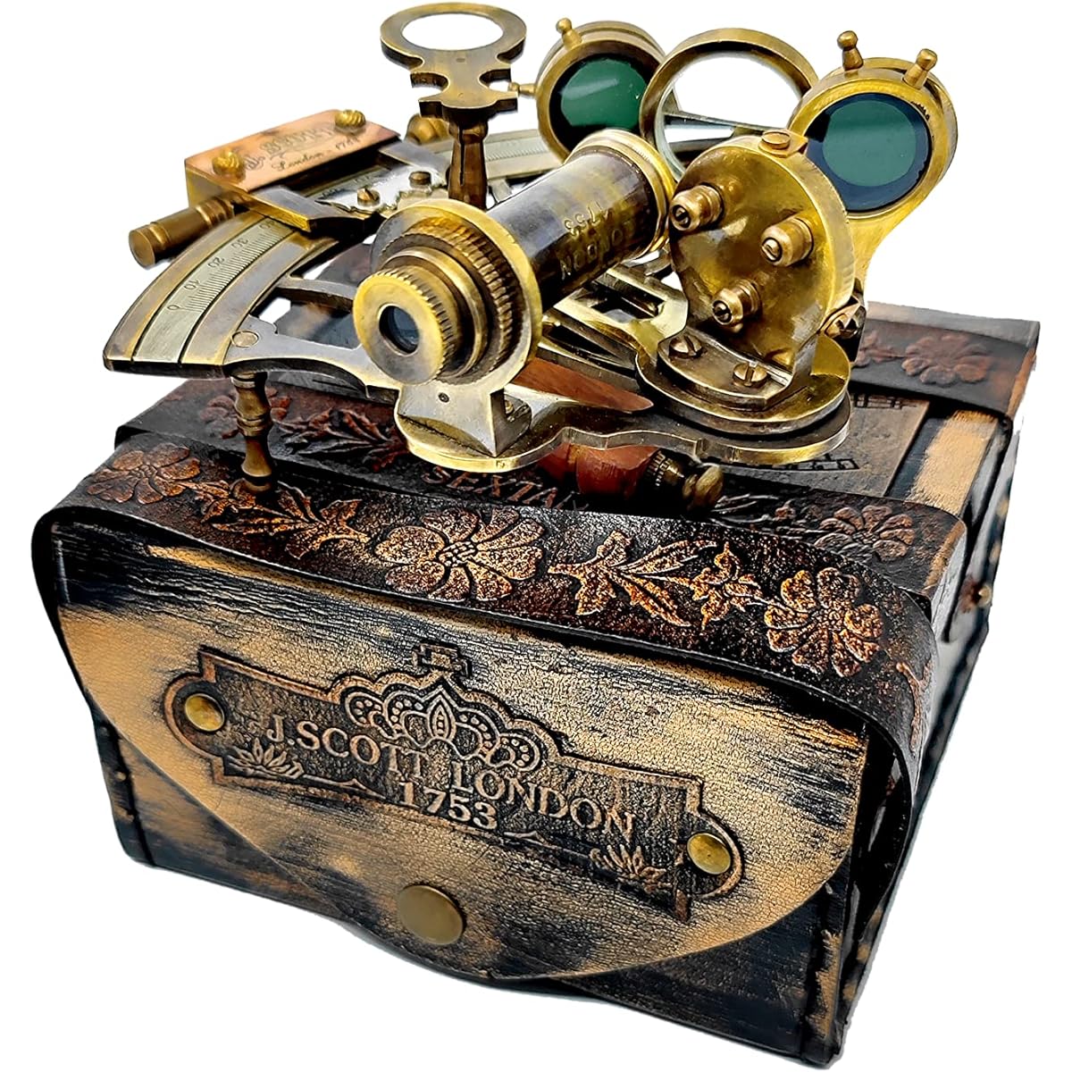 Custom Vintage Replica Marine Brass Sextant Fully Functional Large Navigation Instrument Vintage Style Sextant Ship History Sextant Nautical Sextant in Leather Gift Box