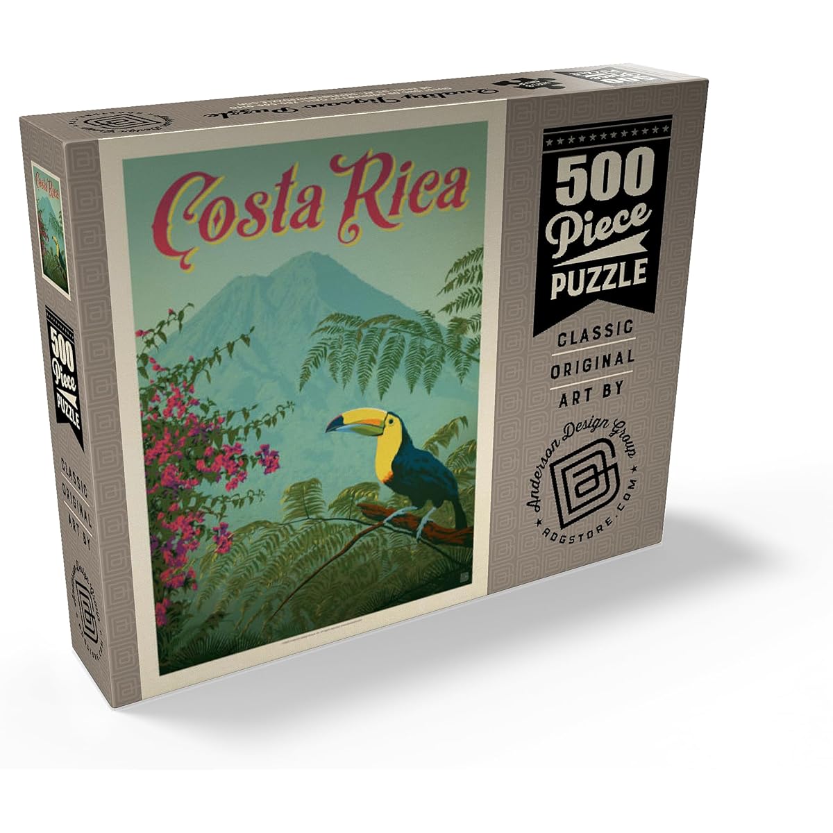 Costa Rica: Toucan in the Jungle, Vintage Poster - Premium 500 Piece Jigsaw Puzzle for Adults