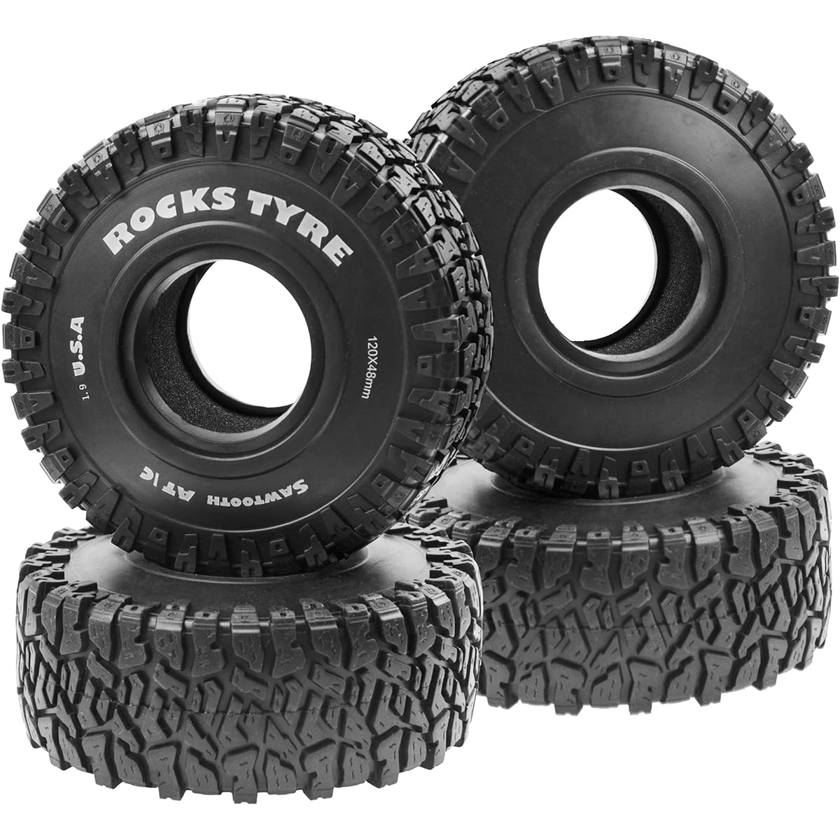 ShareGoo RC 1.9 Crawler Tires, 1.9 Inch Rubber Mud Tires OD 120mm Compatible with Axial SCX10 90046 AXI03007 Tamiya CC01 Redcat Gen8 RC4WD 1/10 RC Crawler 1.9 Beadlock Wheel Rim