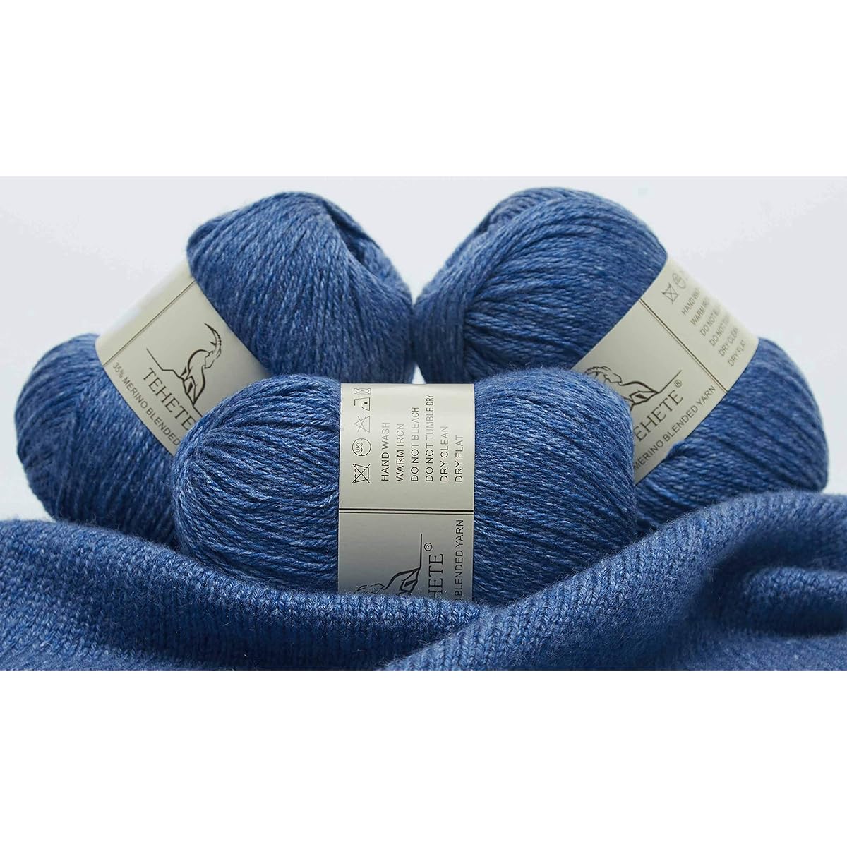 TEHETE Merino Wool Yarn for Knitting 3 Layer Soft Lightweight 150g Crochet Yarn (Star Blue)