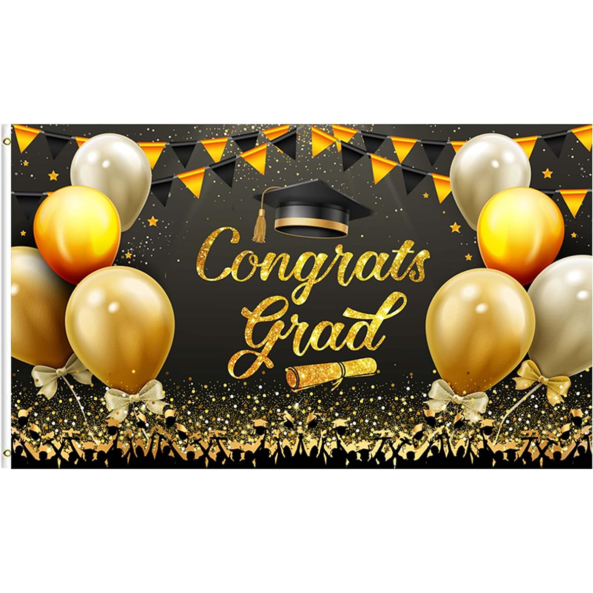 HHERCICIM Congratulations Graduation Flag 3x5ft Black and Gold Graduation Banner Graduation Party Decoration House Flag Congratulations Banner Backdrop for Holiday Party Polyester Outdoor