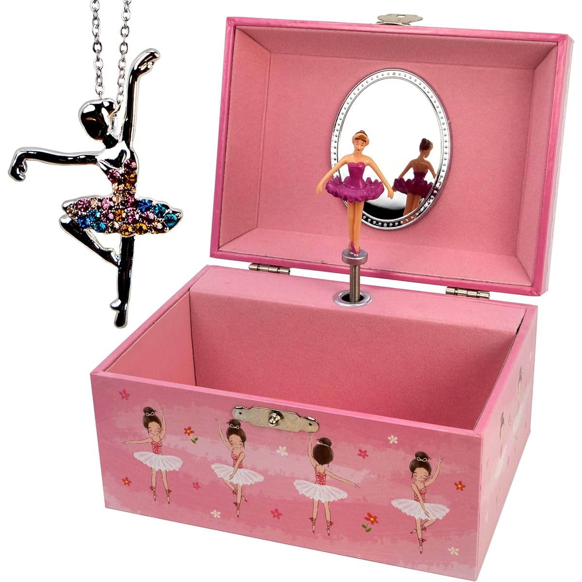 Ballet Dancing Keepsake Musical Jewelry Box Silver Color Ballerina Necklace