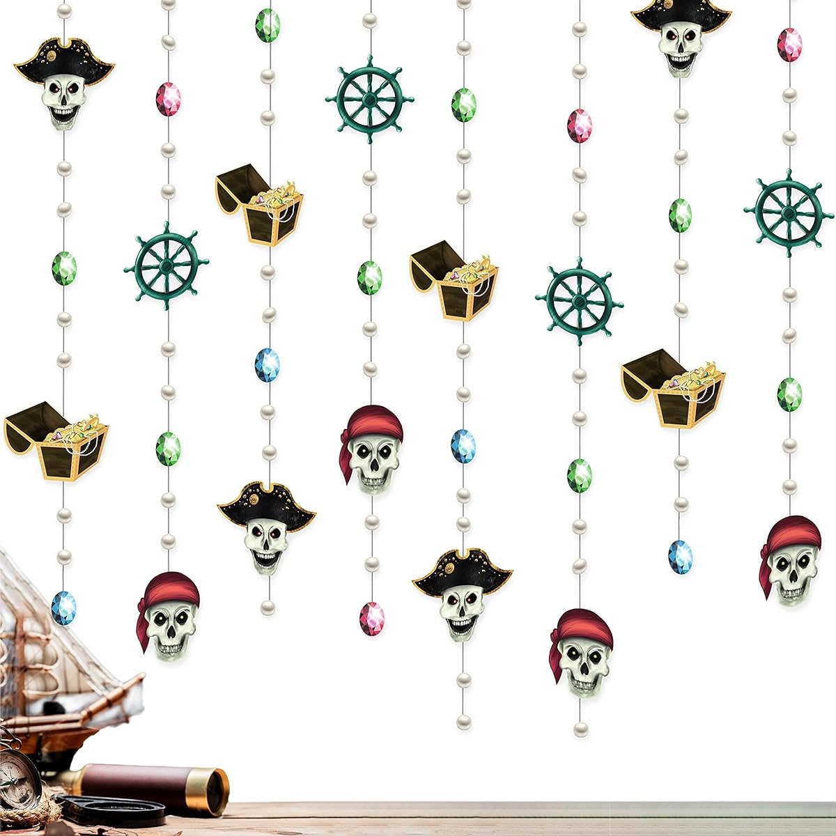 Skull Pirate Halloween Garland,Halloween Party Decorations Hanging Decoration Banner for Birthday/Wedding/Bridal Shower/Engagement Party Supplies