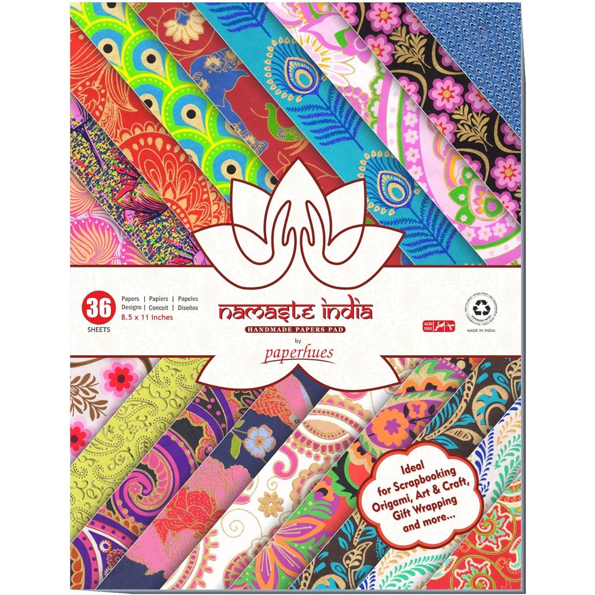Paperhues Namaste India Collection Scrapbook Paper 8.5x11 Inch Pad, 36 Sheets