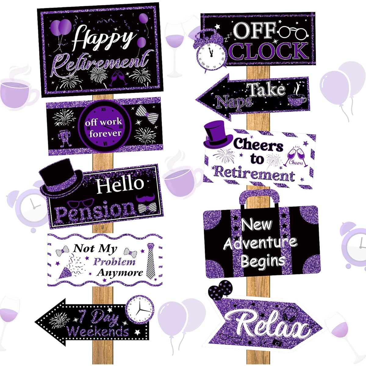 20 Pieces Purple Retirement Party Decorations Purple Black Retirement Banner Happy Retirement Directional Yard Wall Decor Retirement Signs for Women Men Retirement Party Farewell Party Birthday Party Supplies