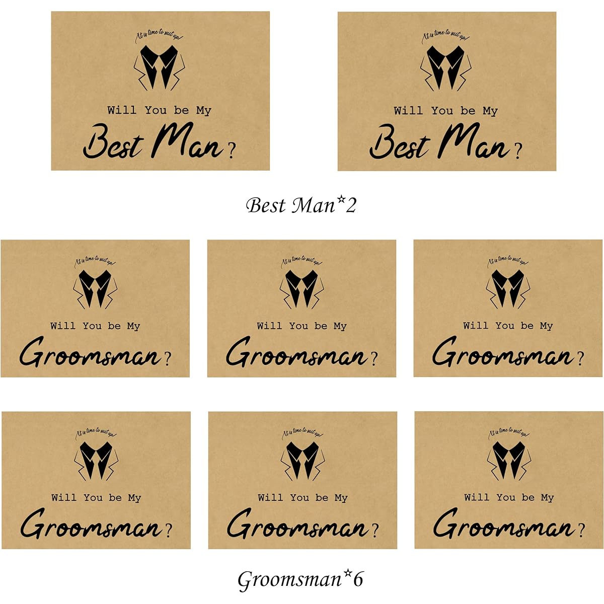 Groomsmen Proposal Cards | 8 Will You Be My Groomsman and 2 Best Man Cards (Brown-Squigle)
