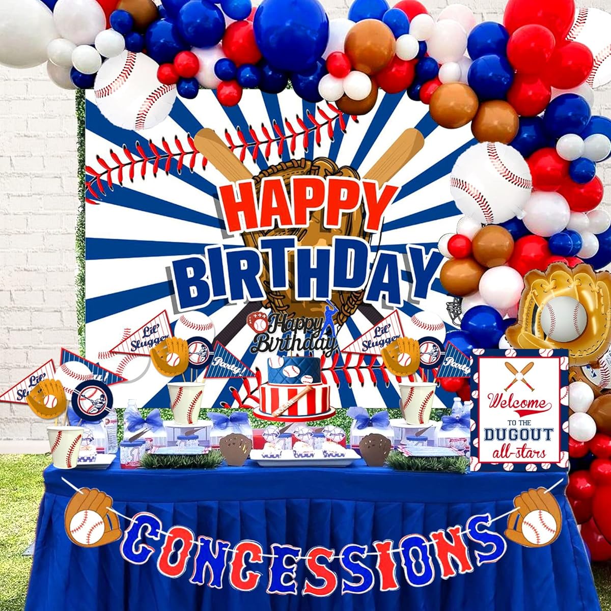Baseball Party Decorations, Baseball Birthday Decorations Supplies, Baseball Birthday Backdrop, Concession Banner, Baseball Theme Centerpieces, Cake Topper, Balloon Garland for Baseball Party Favors, Baseball Party Decorations 114pcs