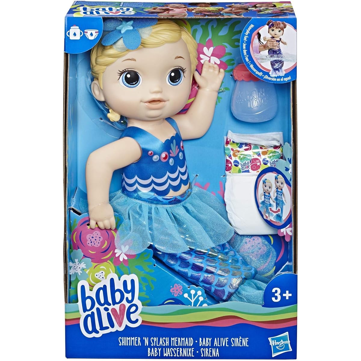 Baby Alive E3693ES1 Shimmer N Splash Mermaid Figure, Multi-Colour