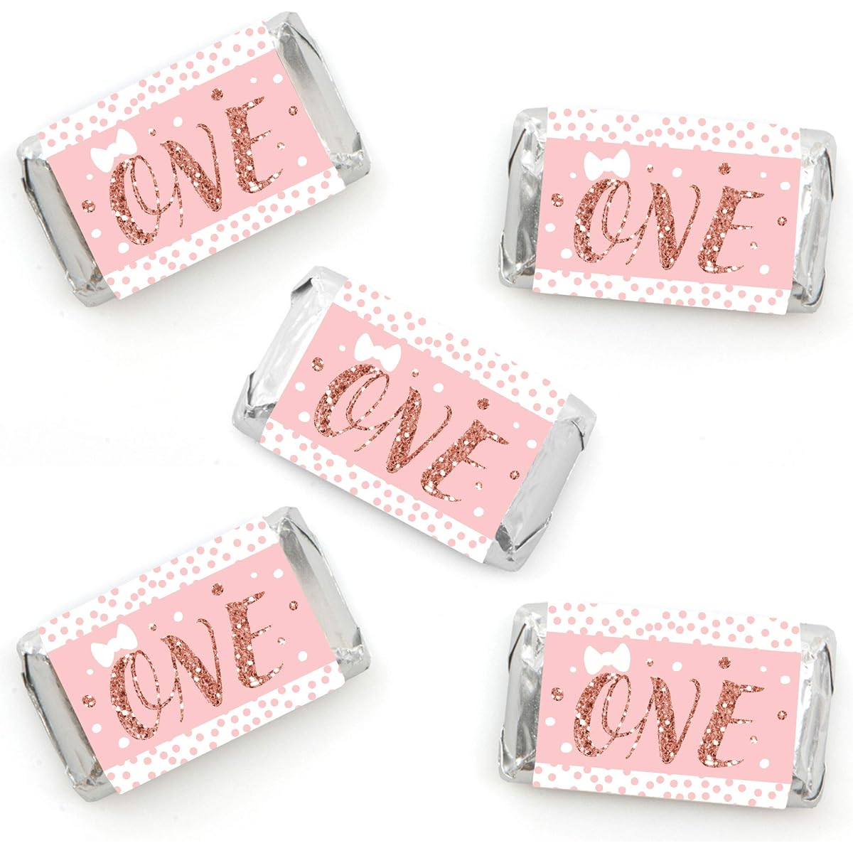 Big Dot of Happiness 1st Birthday Little Miss Onederful Mini Candy Bar Wrapper Stickers for Girl's First Birthday Party Small Favors 40 Pieces
