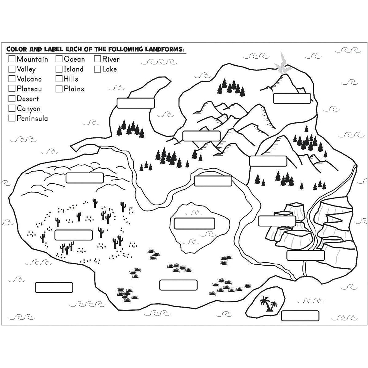 Fun Express Scio Label and Color Landform Poster 30 Pieces Educational and Learning Activities for Kids
