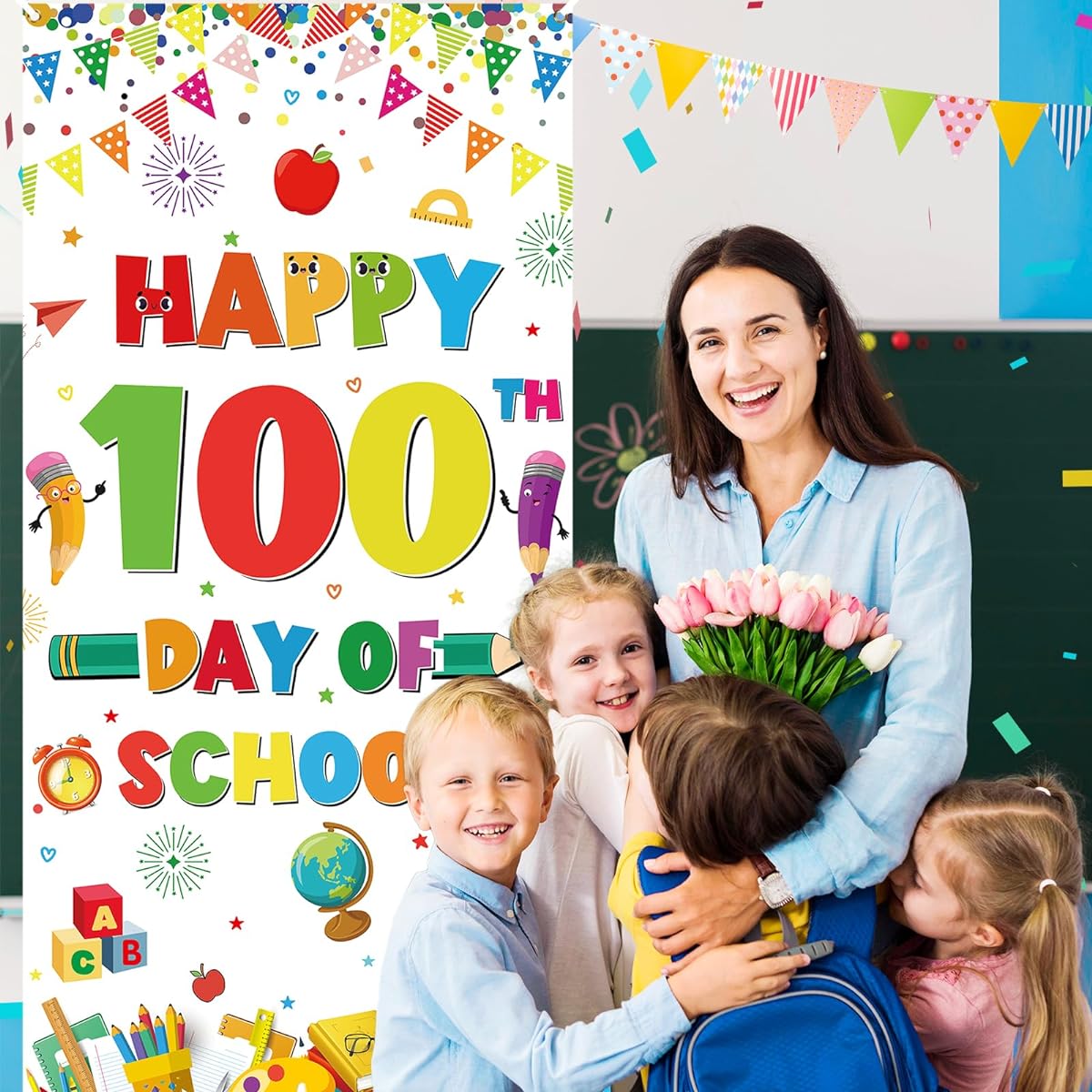100th Day of School Banner White