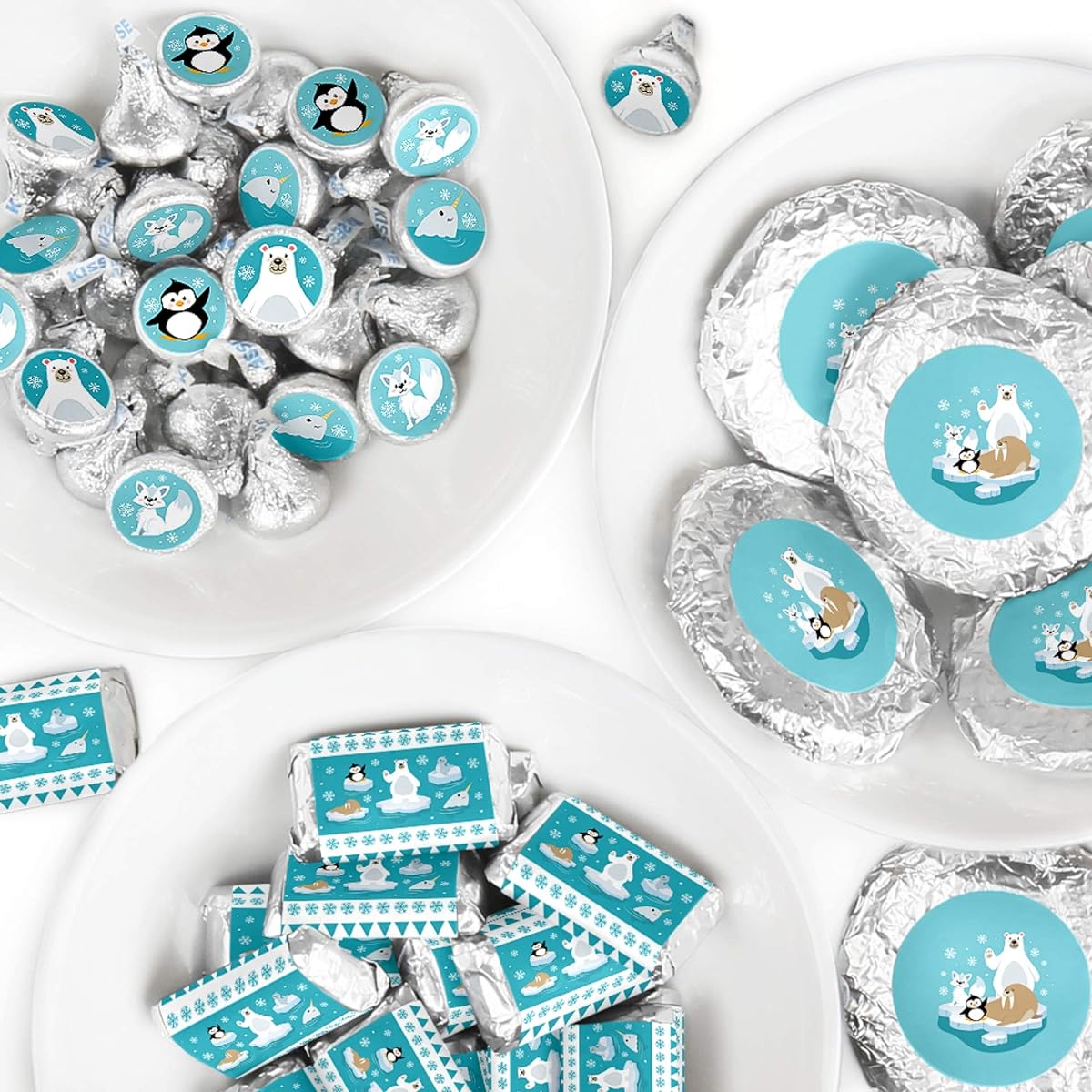 Big Dot of Happiness Arctic Animals - Mini Candy Bar Wrappers, Round Candy Stickers and Circle Stickers - Winter Baby Shower or Birthday Party Candy Favors Sticker Kit - 304 Pieces