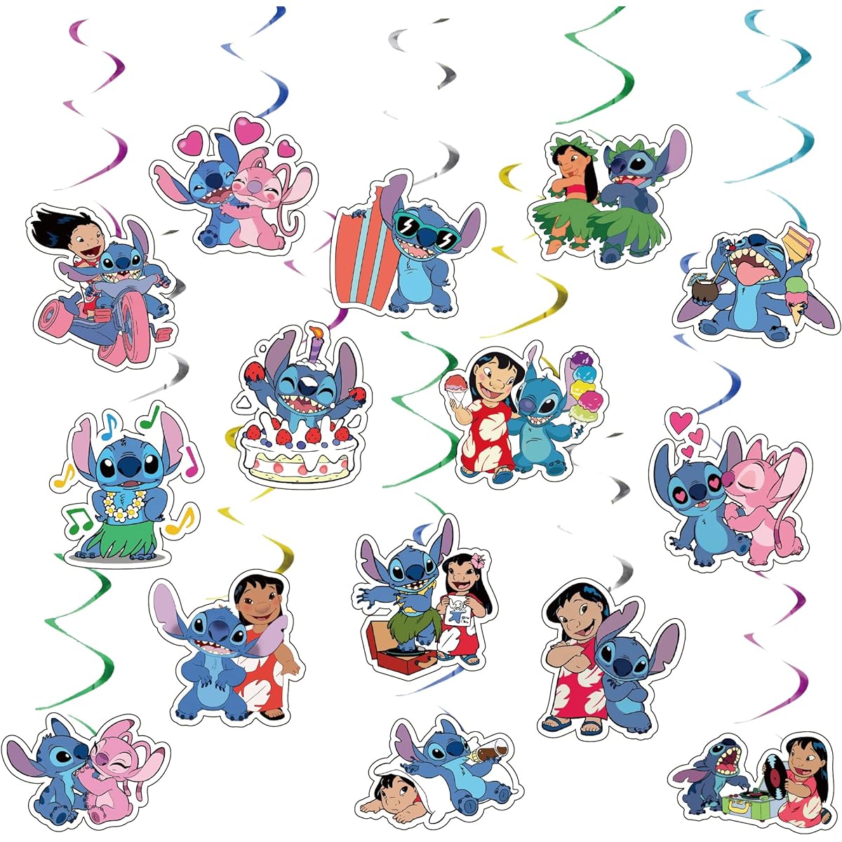 Gkszajo 30pcs Stitch Birthday Decorations Stitch Hanging Swirls Stitch Theme Birthday Party Supplies
