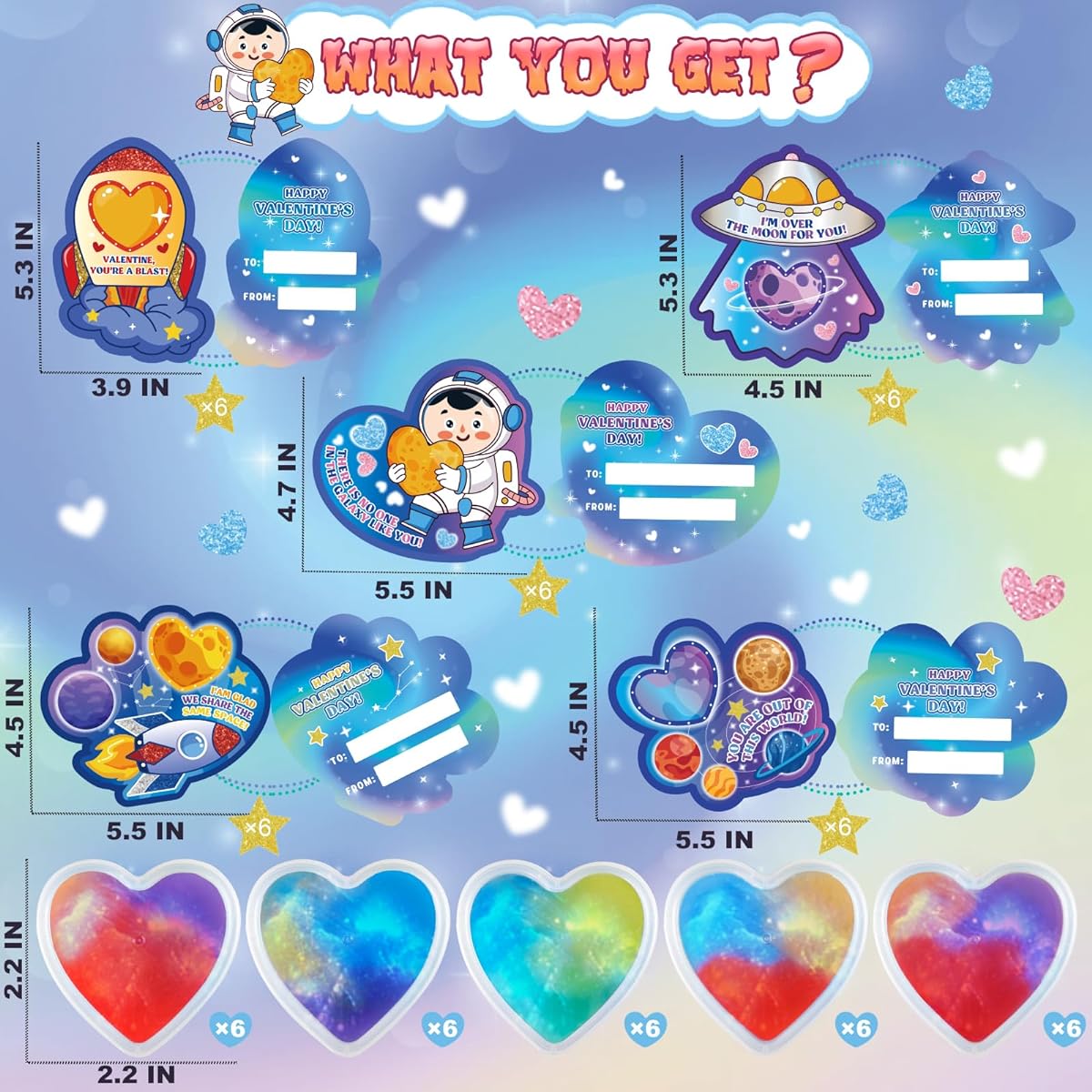 Valentine's Day Cards for Kids Classroom - Set of 30 Galaxy Slime Valentine's Day Cards Bulk for School Classroom, Valentine's Gift Exchange, Valentine's Party Favors/Events and Prizes