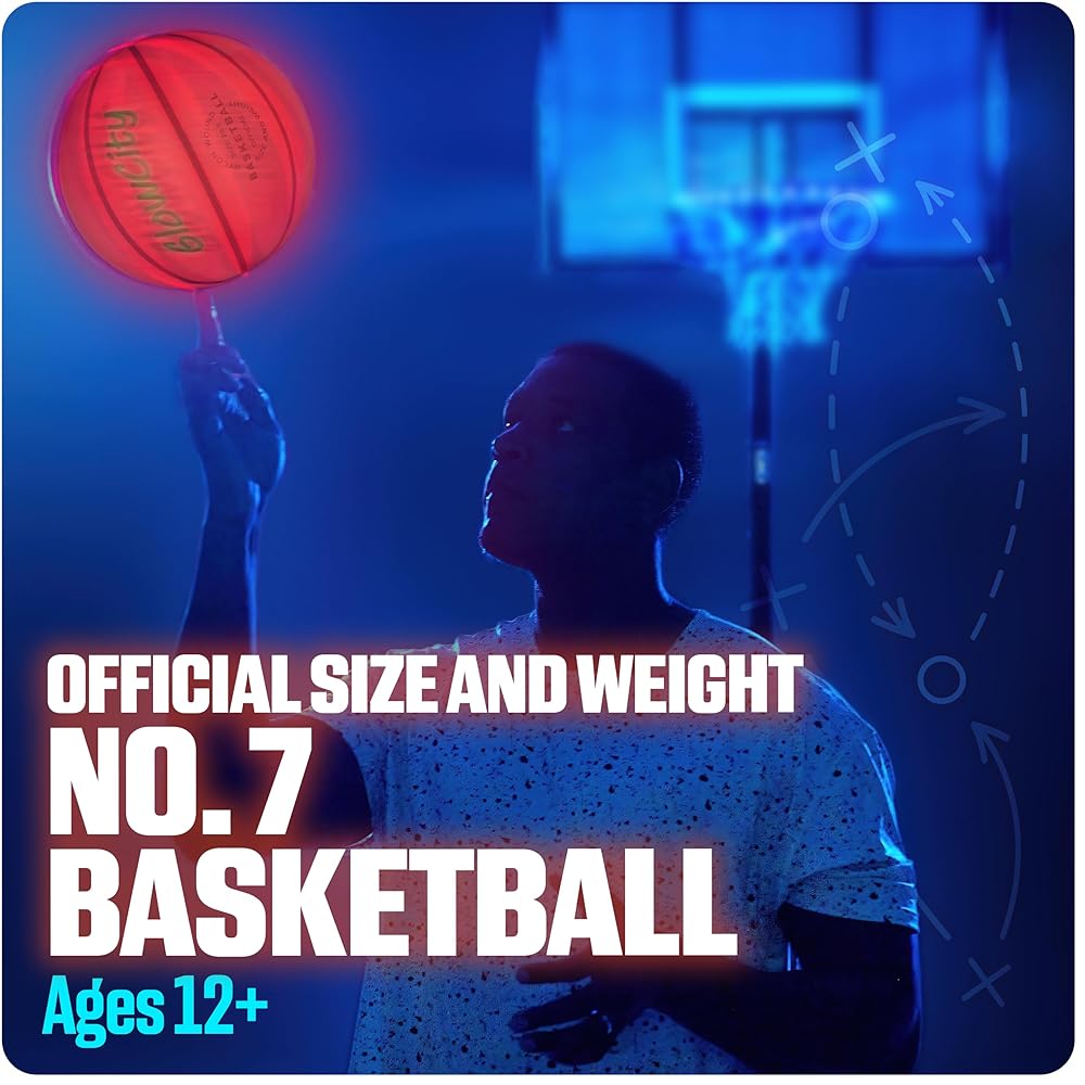 GlowCity Glow in the Dark Basketball for Teen Boys - Glowing Red Basketball Ball Light Up LED Toy for Night Ball Games - Sports Equipment & Gadgets for Kids Ages 8 and Up