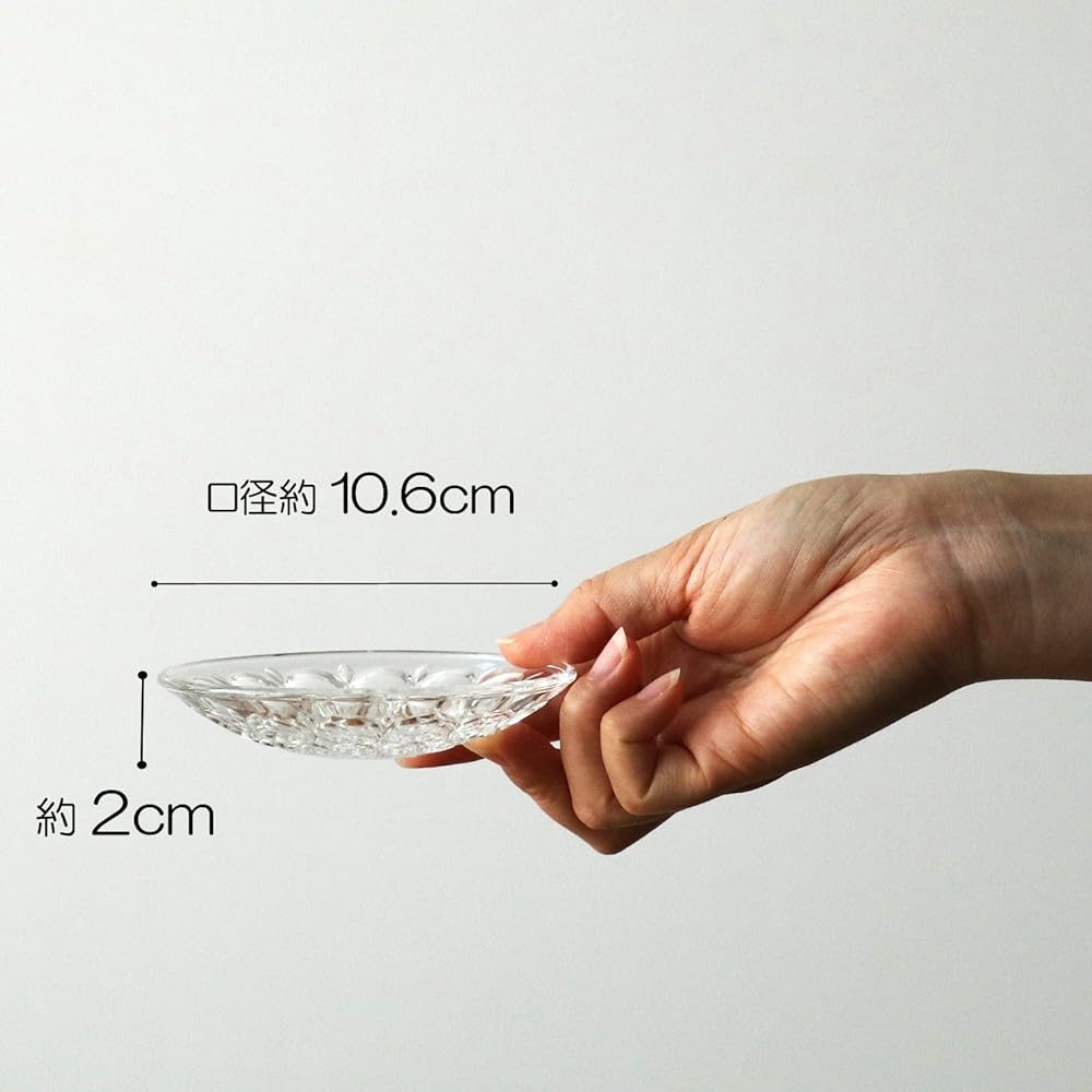 Adelia Mini Plate, Maximum 10.6 x Height 2cm, Suigetsu Mini Plate, Set of 12, Crystal Glass, Made in Japan F-70704