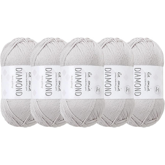 5Skein La Mia Diamond 17.5oz Total 100g/210m Each 70% Acrylic 30% Microfiber Medium Worst Super Soft Yarn Grey-L162