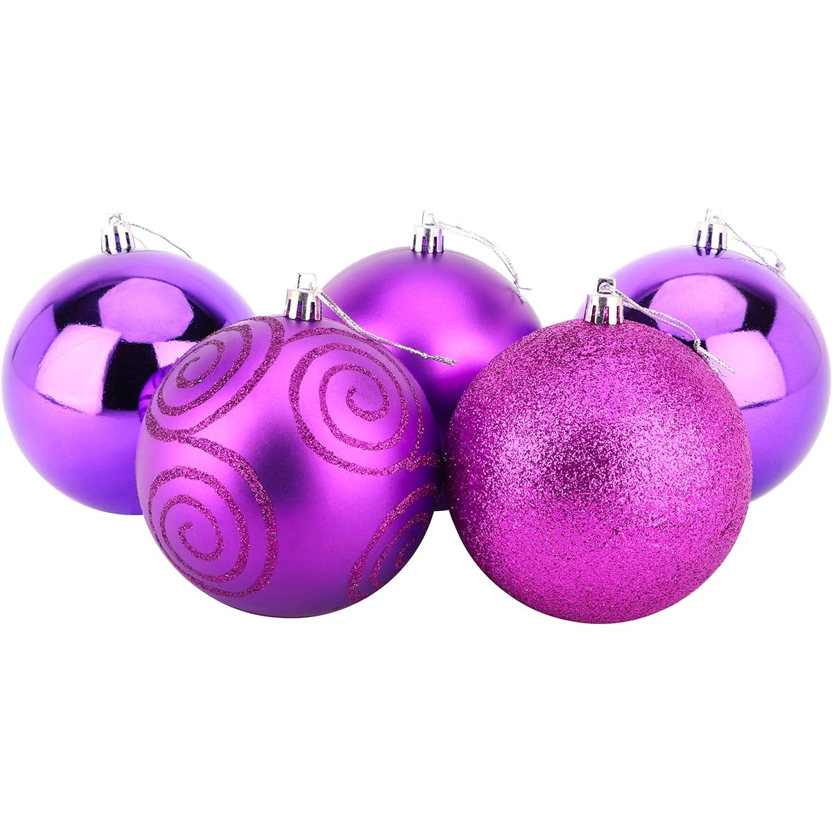 Pack of 5 Extra Large 100mm Purple Decorated Christmas Baubles (BA1005PU)