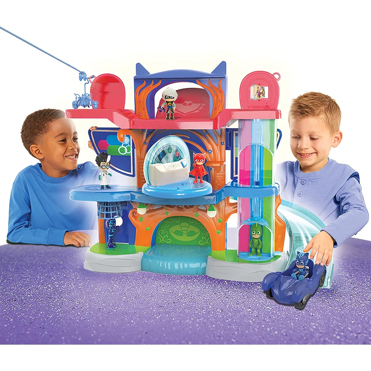 PJ Masks Deluxe Headquarters Playset with Lights and Sounds, 3" Catboy Figure, Pretend Play Kids Toy, Ages 3+ Just Play