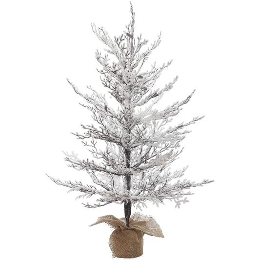 Vickerman 4' x 30" Flocked Winter Twig Pine Artificial Christmas Tree - No Lights - Snow Covered Fake Tree - Seasonal Potted Indoor Home Decoration