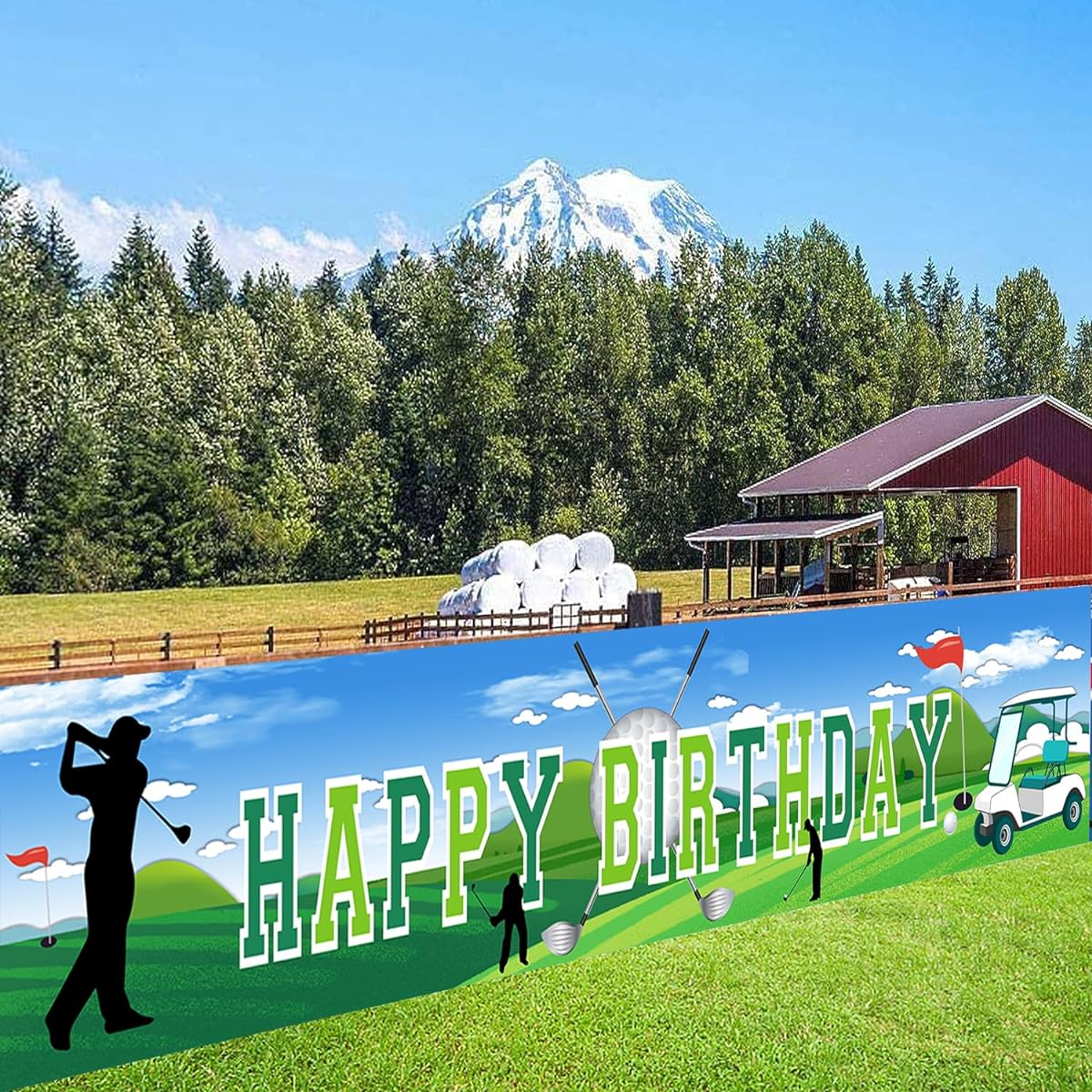 Golf Party Backdrop Banner Decoration 8.2x1.5ft Sports Golf Party Supplies Favors Indoor Outdoor Happy Birthday Banner