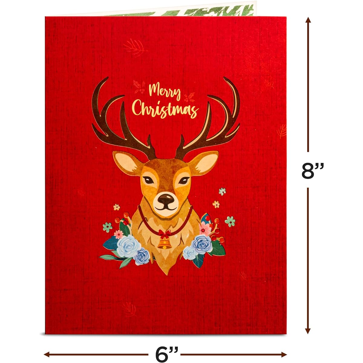 Frndly by Paper Love Pop Up Christmas Card, Christmas Reindeer, Handmade 3D Pop Up Greeting Card for Christmas, Holidays, Winter, 100% Recycled and Eco-Friendly, 8" x 6" Cover - Includes Removable Memo Tag